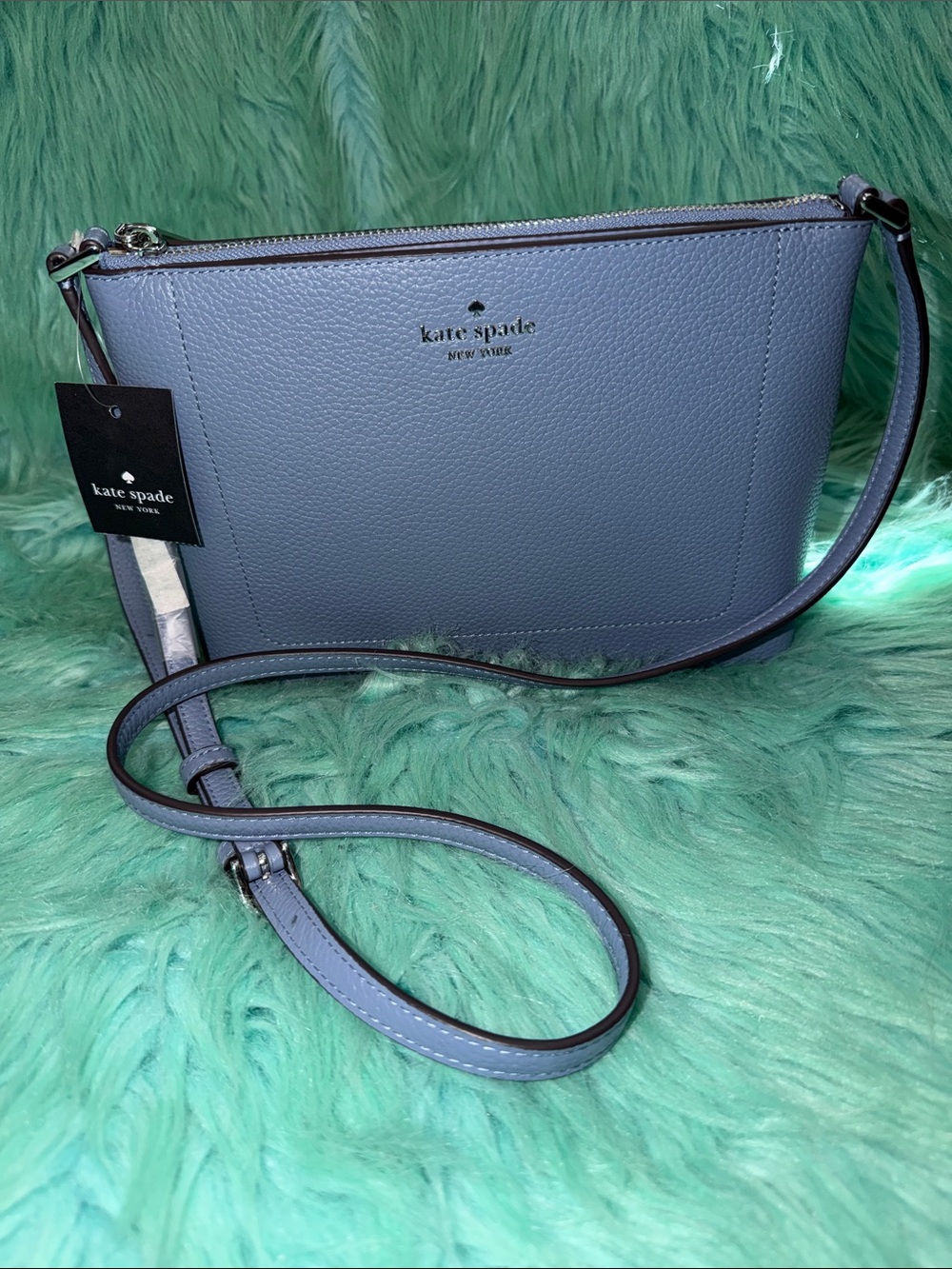 NWT Kate Spade Leather Crossbody Bag in Dusty Blue 7 x 10